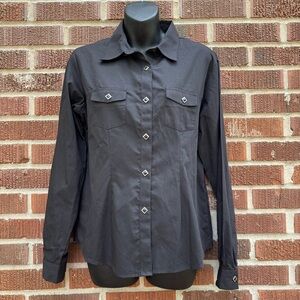 Panhandle Slim Women L Western Button Down Black Shirt Cross on the back